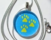 Tripawds Three Paw Glass Tile Charm Silver Necklace