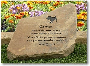 Garden Stone Pet Memorial for Three Legged Dog Comet