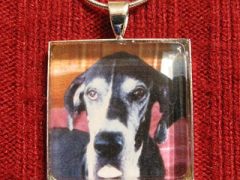 Custom Photo Pendants Get Paws Up from Tess Tripawds Custom Square Photo pendant for Three Legged Great Dane Tess