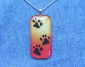 Large Rectangle Glass tile Charm Three Paw Pendant Necklace