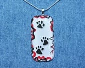 Large Rectangle Glass tile Charm Three Paw Pendant Necklace