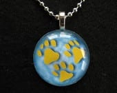 Round Glass Tile Charm Three Paw Pendant Necklace