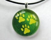Round Glass Tile Charm Three Paw Pendant Necklace