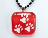 Tripawds Three paw Square Glass Tile Charm Pendant Necklace
