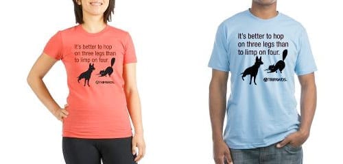 tripawds logo tagline t-shirts,