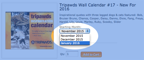 Tripawds 2016 Calendars