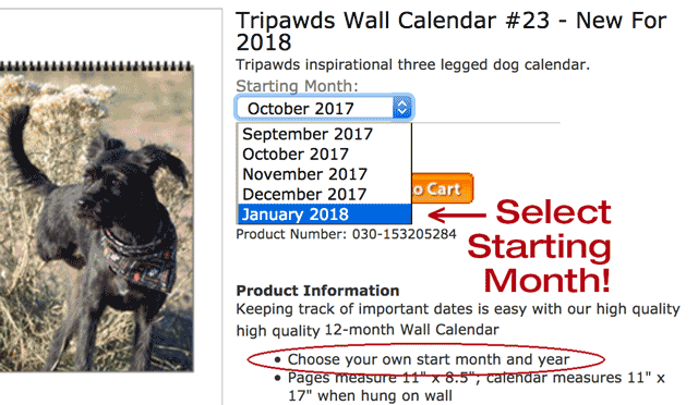 Tripawds Calendar - Pick Start Month