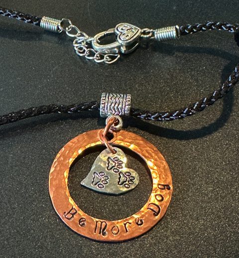 Be More Dog Copper Pendant with Silver 3 Paw Heart