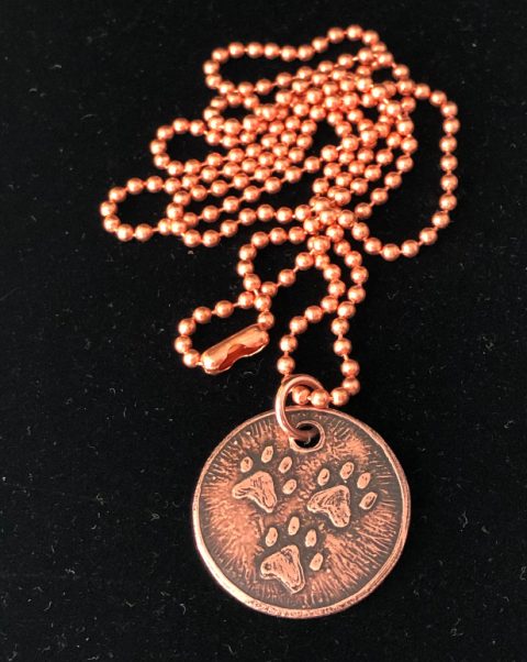 etched 3-paw copper charm on ball chain necklace