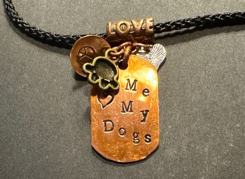 Love Me Love My Dogs Copper Dog Tag Necklace with Charms