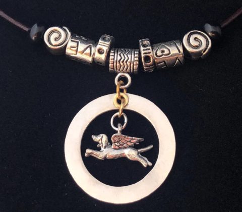 Flying Angel Dog Tribute Necklace with Pewter Love Beads