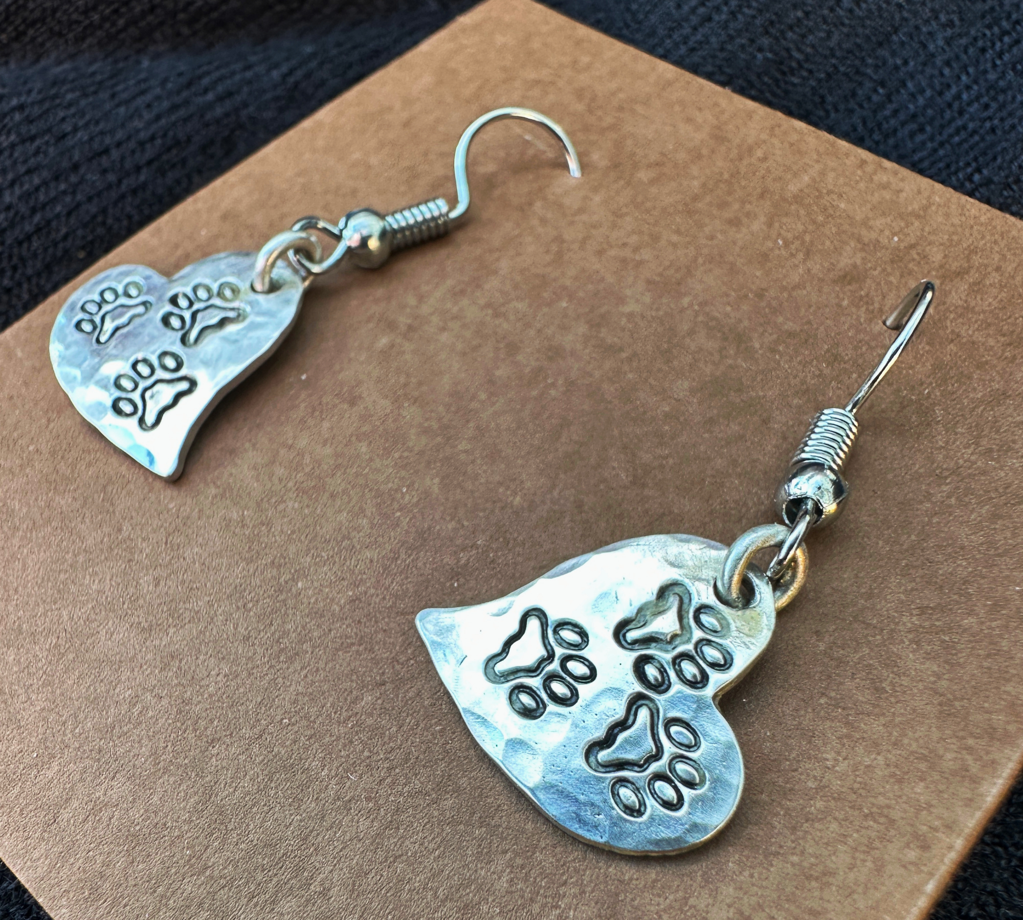 Tripawd Heart Silver Drop Earrings