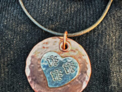 Tripawd Mom Copper Pendant and Sterling Silver 3-Paw Heart Charm
