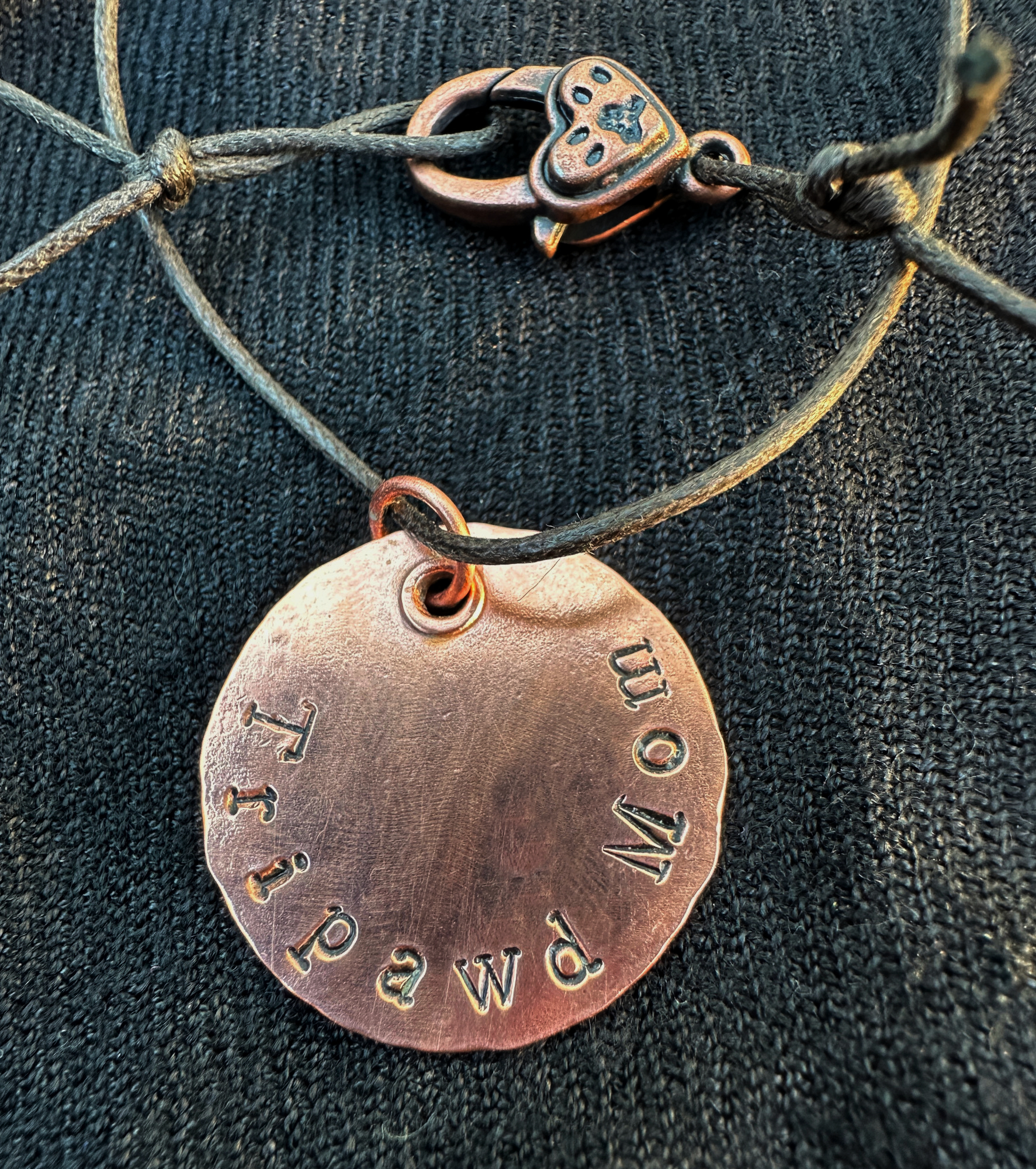 Tripawd Mom Copper Pendant and Sterling Silver 3-Paw Heart Charm