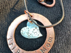 Tripawd Mom Copper Pendant and Sterling Silver 3-Paw Heart Charm