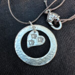 Sterling Silver washer pendant and 3-paw Tripawd heart charm with cotton cord necklace and pewter lobster clasp