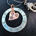 Be More Dog sterling silver washer pendant with 3 paw copper Tripawd heart charm