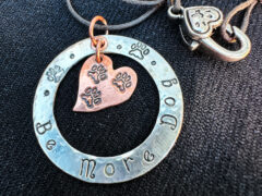 Be More Dog sterling silver washer pendant with 3 paw copper Tripawd heart charm