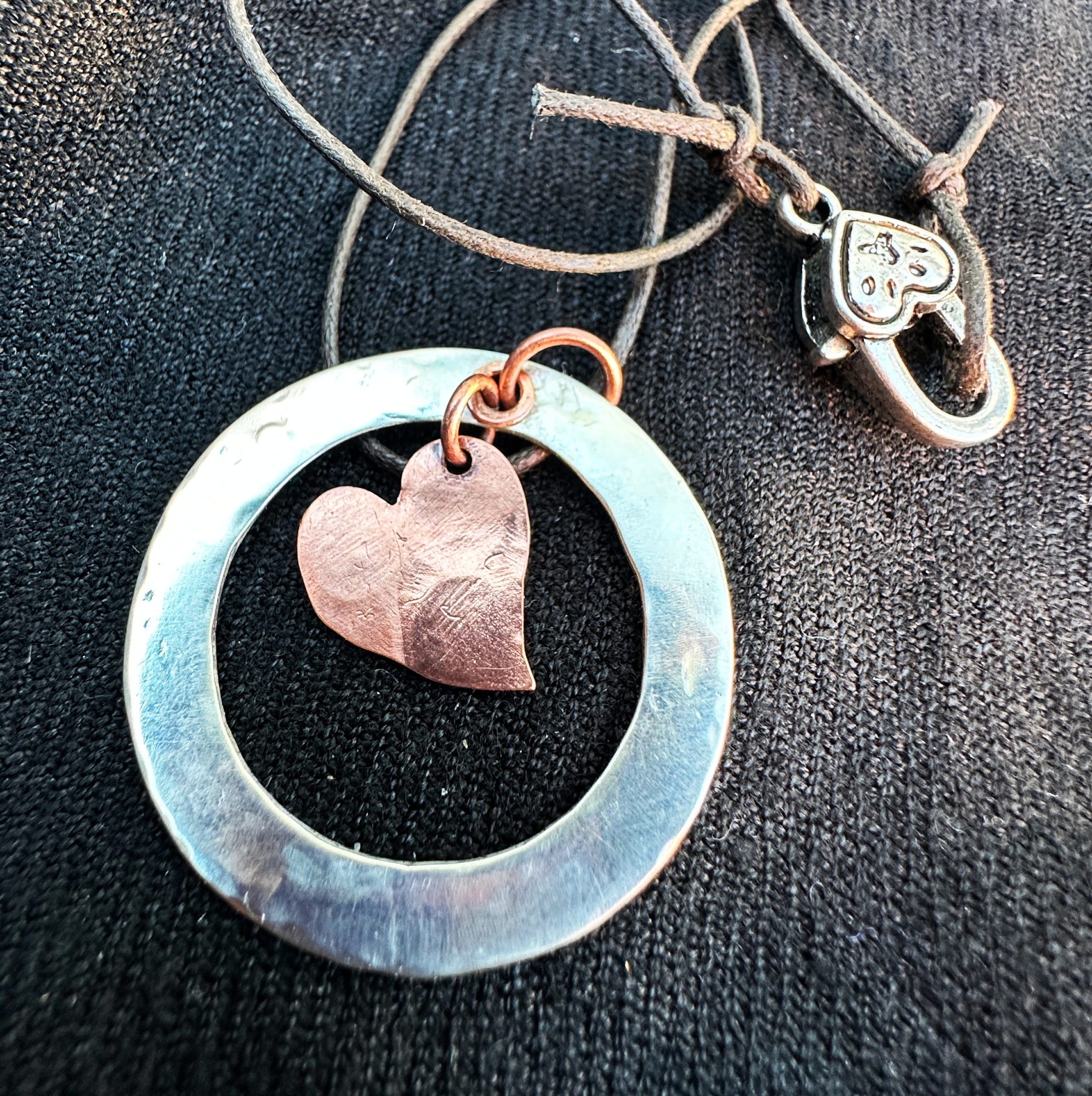 Be More Dog sterling silver washer pendant with 3 paw copper Tripawd heart charm